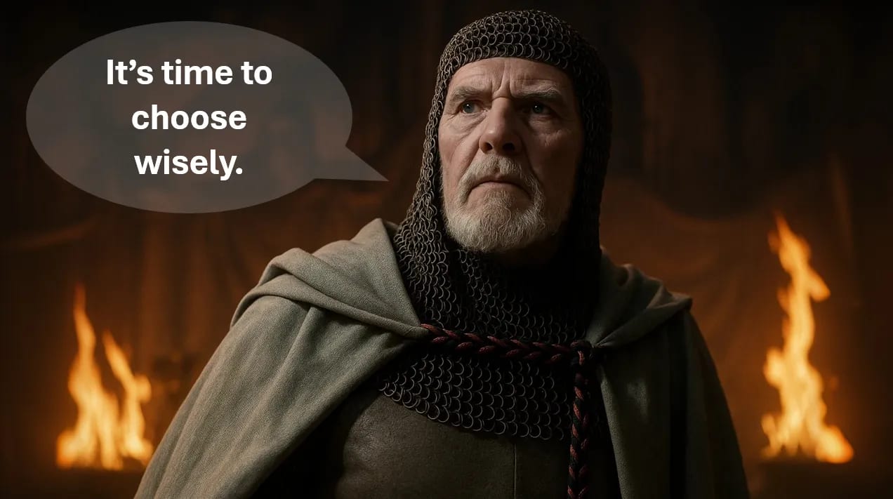 A slightly modified quote and imagery from the 1989 movie “Indiana Jones and the Last Crusade”.